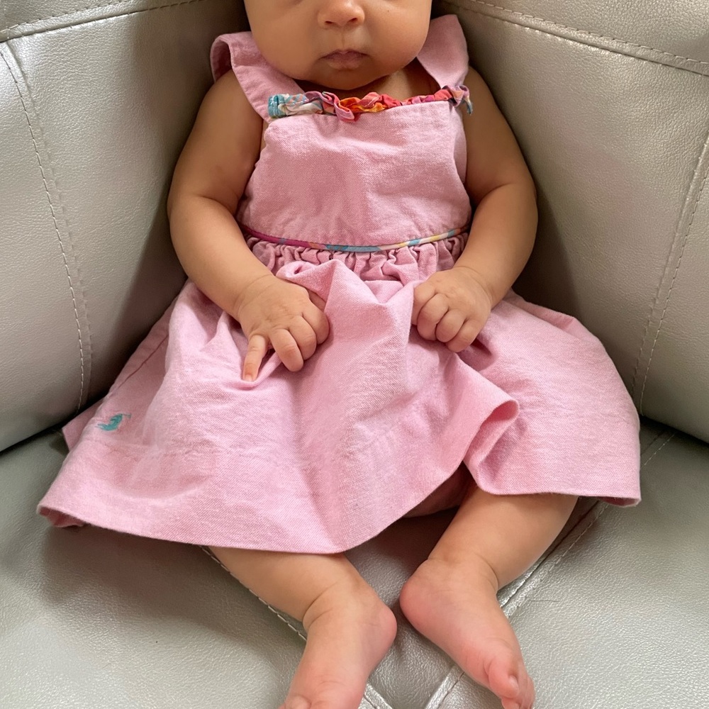 Ralph Lauren Pink Chambray Dress Girls 3 Months Ruffles Cotton
